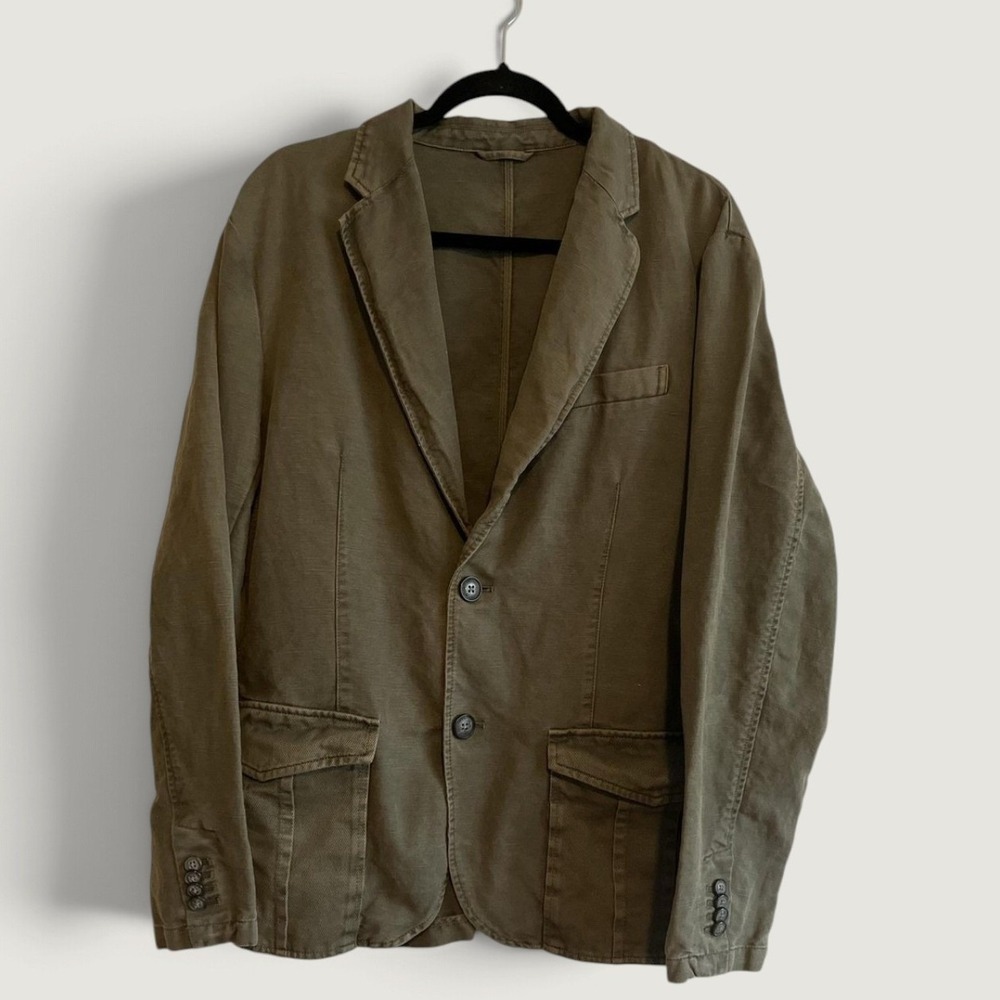 Armani Exchange Mens XL Olive Green Canvas Blazer Unstructured Casual Jacket